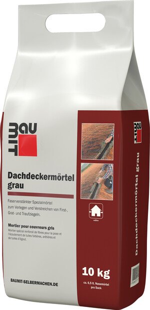 Der Dachdeckermörtel grau ist im 10 kg-Foliensack erhältlich.