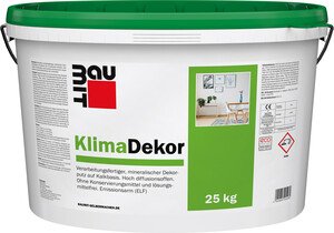 Der Baumit KlimaDekor mit 1,5 mm Körnung ist im 25 kg Eimer in Weiß erhältlich.